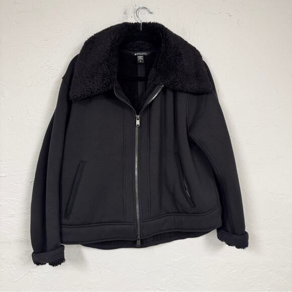 Athleta Black Westbound Sherpa Lined Jacket Womens L Classic Warm Coat Fall - Picture 2 of 8